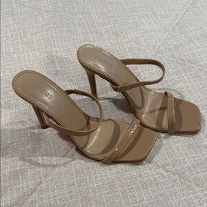 Forever 21 Nude/Tan Strappy Square-Toe High Heels